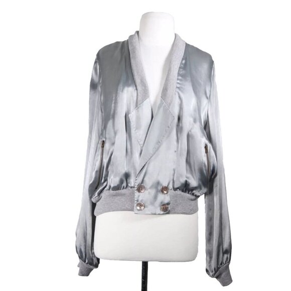 Stella McCartney Womens IT42 Gray Satin Strapless Mini Dress & Bomber Jacket 2PC - Picture 9 of 11
